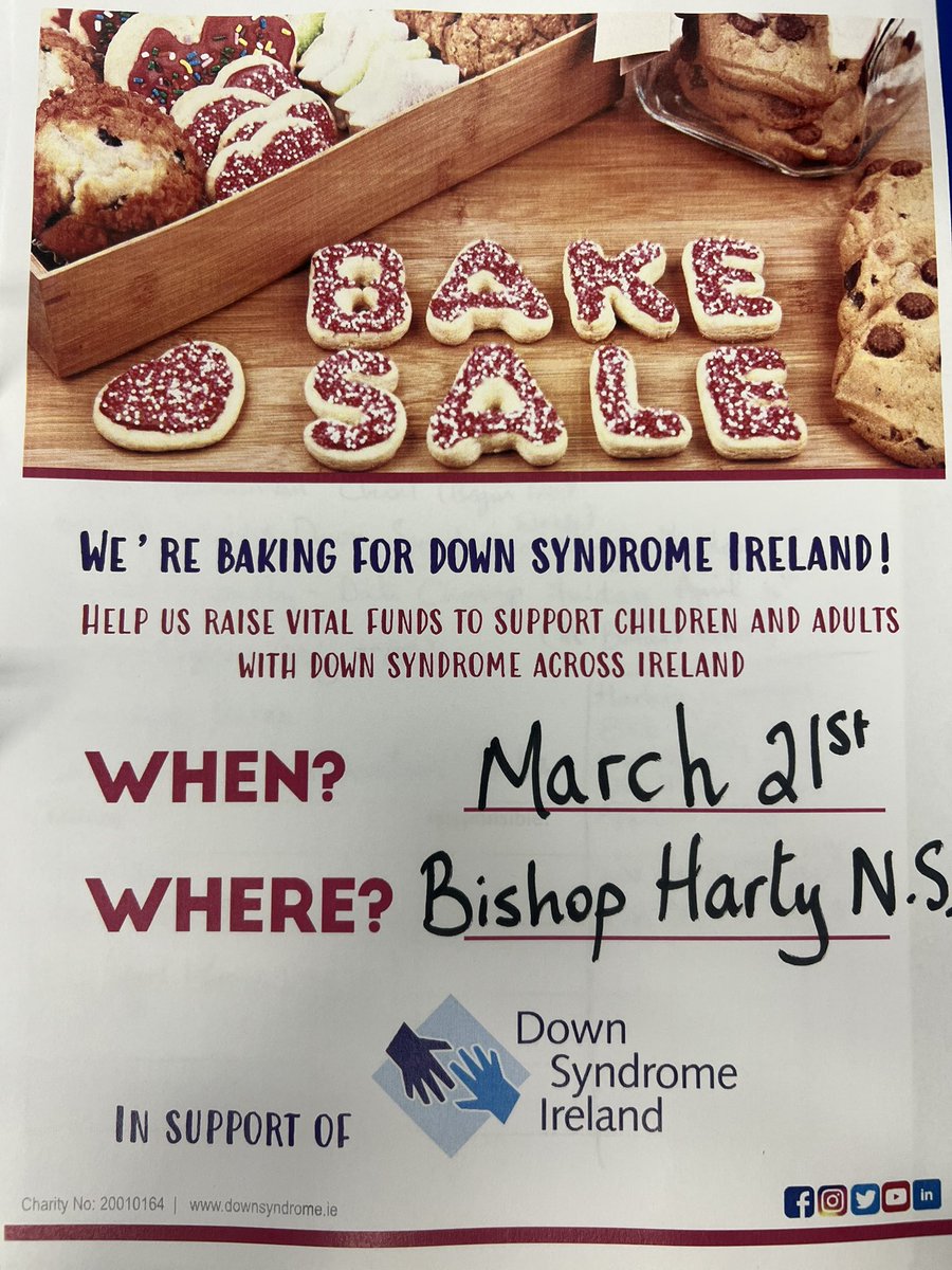 BishopHartyNS's tweet photo. We are celebrating World Down Syndrome Day on Friday March 21st 🎉 Please join us in the school hall at 10am for a coffee morning and bake sale! Everyone is welcome 🙌🏻🎉 Please share and spread the word! @ToomeGAA @Toomecamogie @BallymackeyF @NenaghGuardian https://t.co/lP808IwRgU