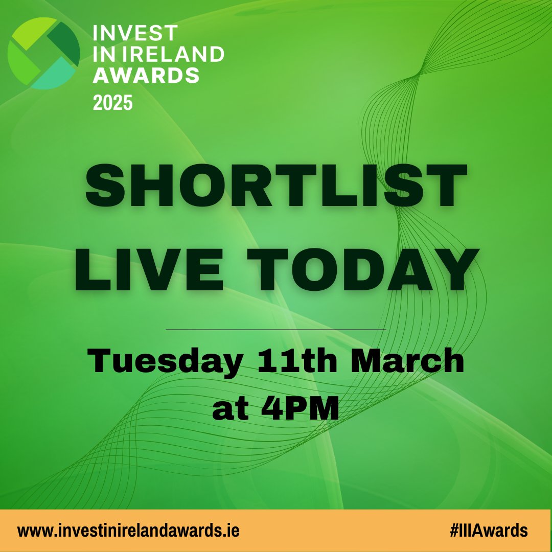 📣 Exciting News!  

The shortlist goes live at 4 PM today!! 
Don't miss out -  investinirelandawards.ie 🎉

#investinireland #fdiireland #IIIAwards