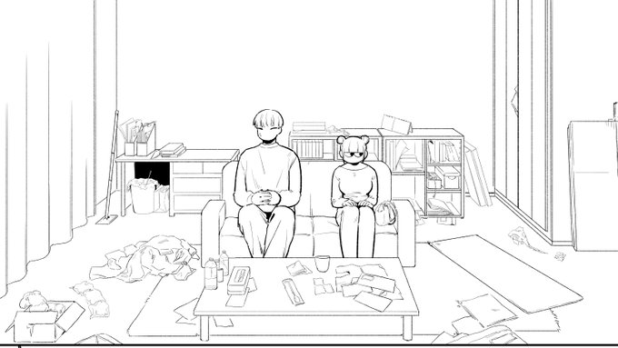 やっとオーナーの部屋(フジサキが居つく前のすがた)描けた 