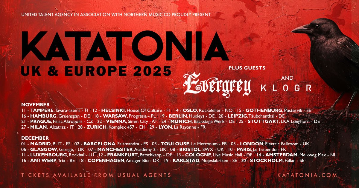 JUST IN: <a href="/KatatoniaBand/">KATATONIA</a> will play at #AmagerBio in Copenhagen in mid-December, with <a href="/EVERGREYSWEDEN/">Evergrey</a> and <a href="/klogrmusic/">klogr</a> providing support. For more details, see this post: rockfreaks.net/news/51235