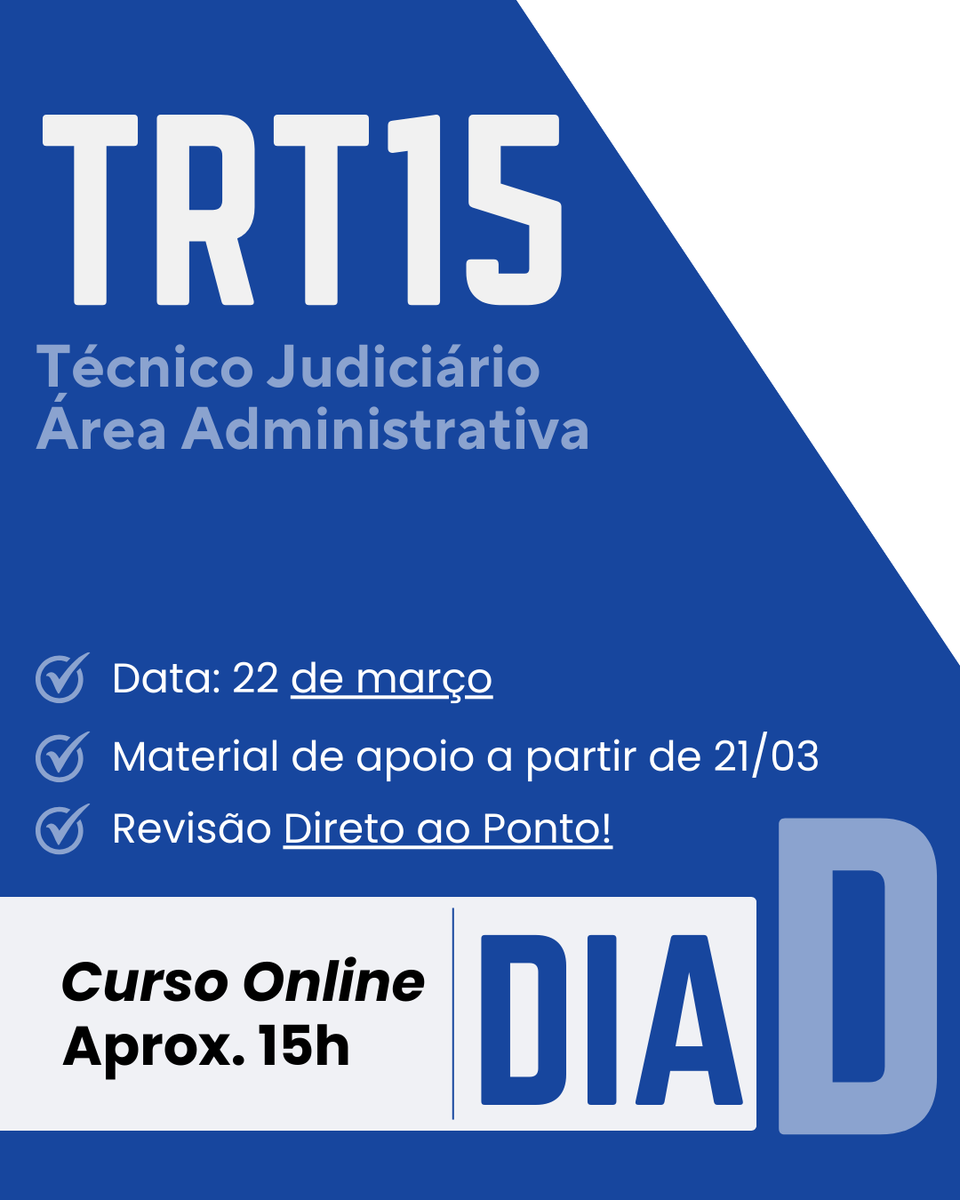 NEAF_Concursos's tweet photo. Concurso Técnico Judiciário do TRT15 | Dia D do NEAF! 🚨🚨

📆 Data: 22 de março
⏱ Aprox. 15 horas
💻 Curso Online
🎯 Revisão Direto ao Ponto!

Link na bio
.
.
#TRT15 #TRT #ConcursoTRT #diaD #TécnicoTRT15 #questõesTRT15 #Concurso2025 #souNEAF https://t.co/dokyniXV0A