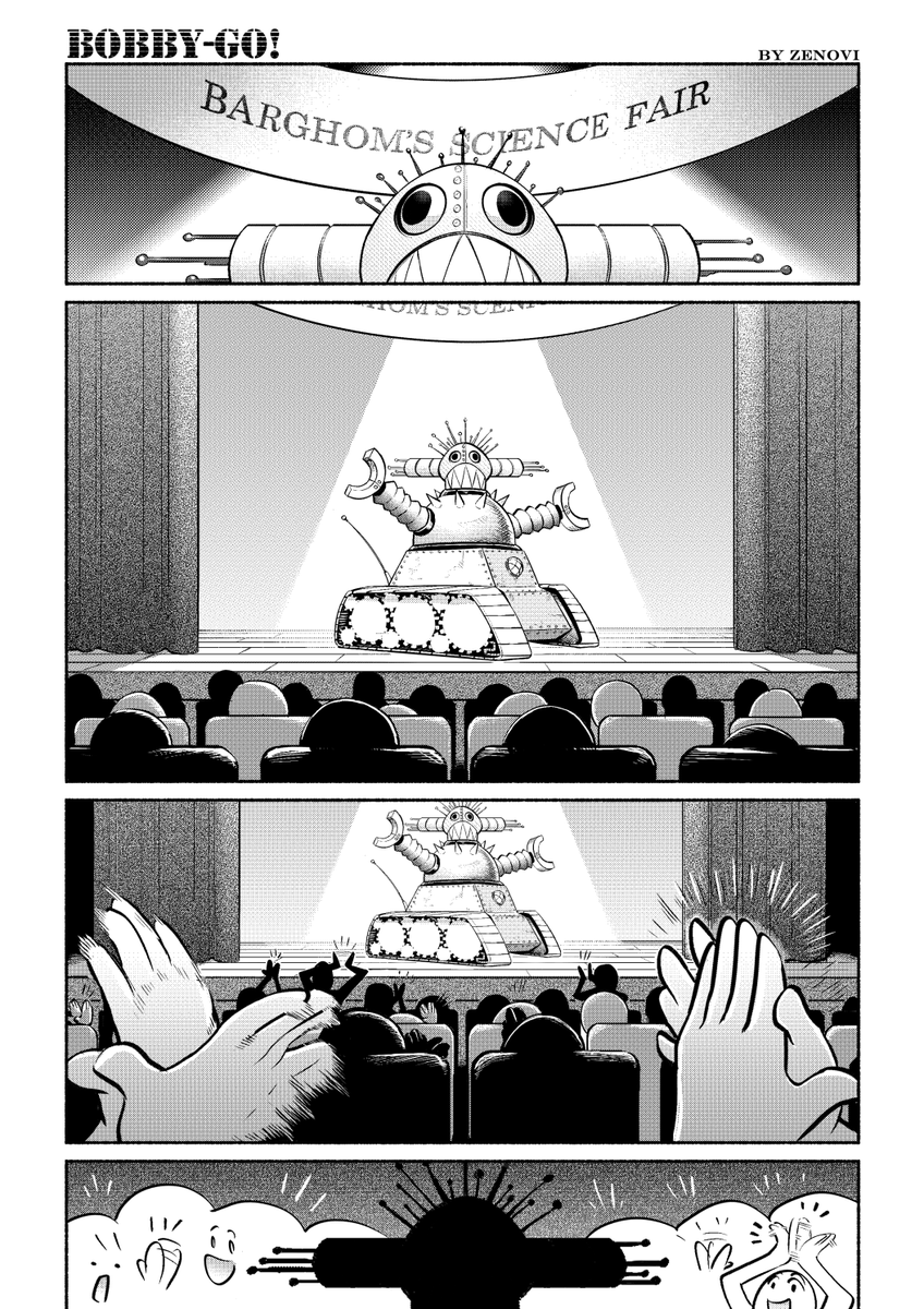 Fzenovi's tweet image. BOBBY-GO! : A comic one-shot about an engineer and his dancing robot
reading is from left to right (1/19)