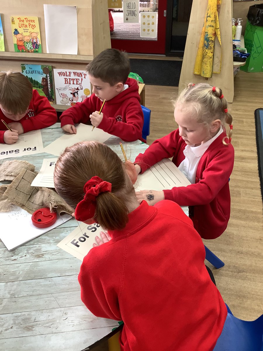 ClassRAspull's tweet image. We are making posters for Jack and his mum to help sell Daisy the cow! #acpseyfs