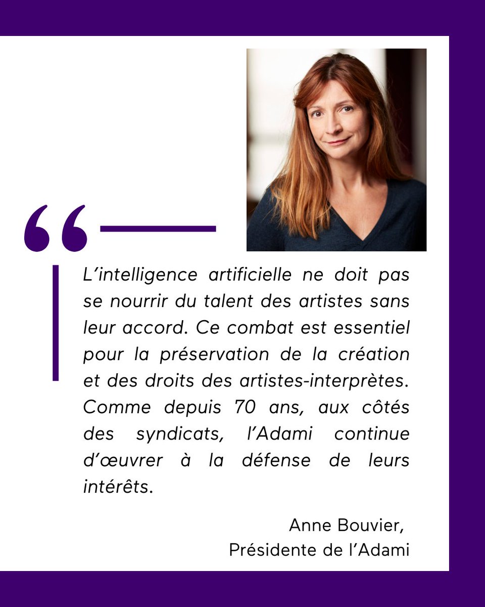 [Communiqué] #IA #OptOut

L’Adami exerce un droit d’opposition pour protéger plus de 49 000 artistes-interprètes contre l’utilisation non autorisée de leurs interprétations par l’IA.

Lire le communiqué &gt; adami.fr/wp-content/upl…