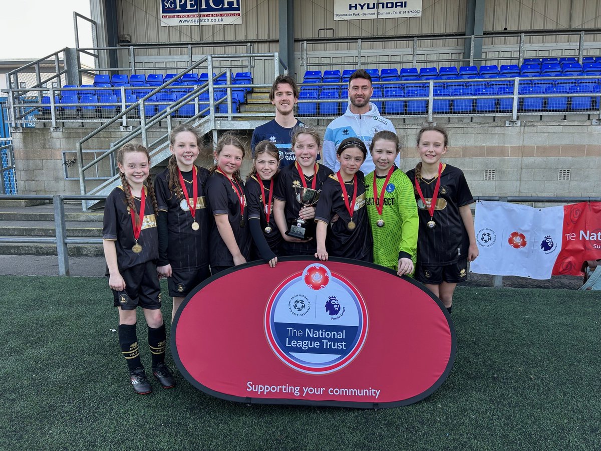 Congratulations to Sacred Heart Catholic Primary who were the winners of the girls' tournament in the North East last week representing <a href="/HUCSF/">Hartlepool United Community Sports Foundation</a> and will be going through to the semi finals! Big thanks to <a href="/Official_HUFC/">Hartlepool United</a> for sending Gary and Dan to present the awards! #NLTu11s