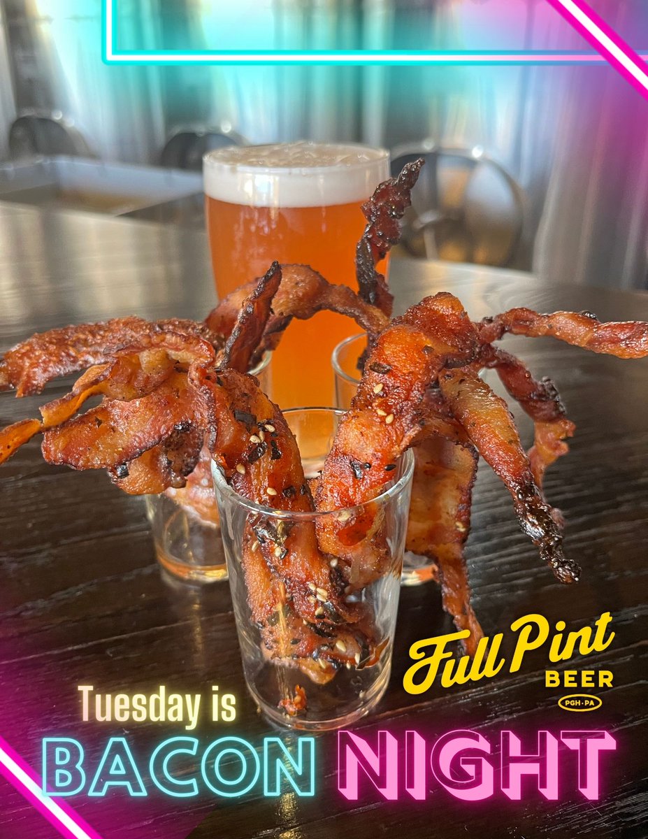 fullpintbeerpgh's tweet image. Every Tuesday it&apos;s Bacon Night at our place! Stop in to enjoy the new flavors of the week! Beer + bacon! What could be better? #bacon #baconbacon #baconnight