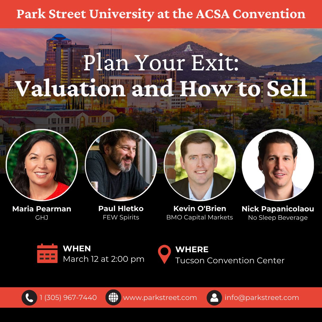 ParkStreetNews's tweet image. Planning your craft distillery's future? Don't miss our essential session, "Plan Your Exit: Valuation and How to Sell" at 2:00 PM on Wednesday, March 12 at the ACSA Convention &amp;amp; Expo: americancraftspirits.org/programs/2025-…

#ACSA2025 #CraftDistilling