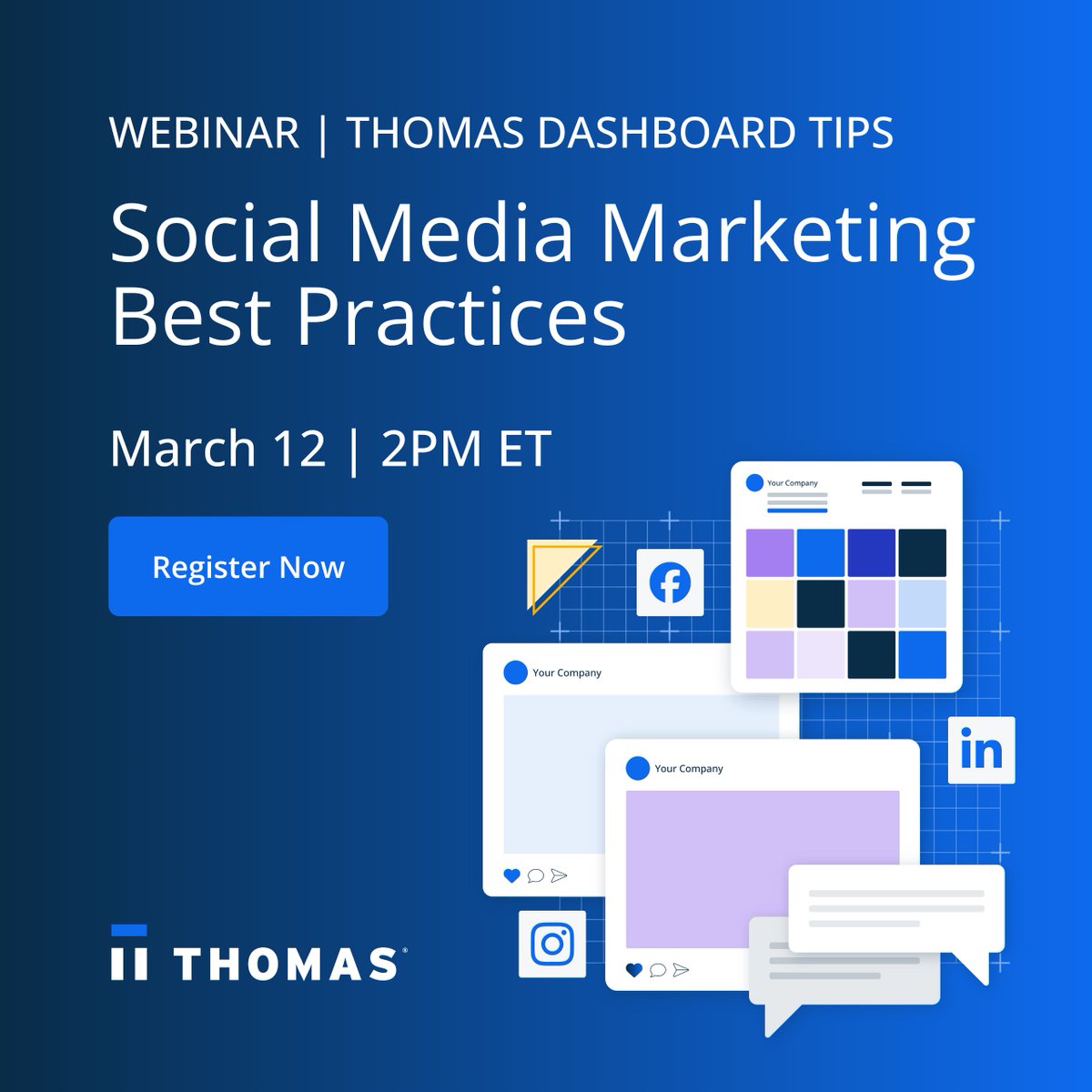 Join us TOMORROW at 2 p.m. ET for our Thomas Dashboard Tips: Social Media Marketing Best Practices webinar! You'll learn how to highlight your company with social media and gain top tips for content generation and post frequency. 
Register now: loom.ly/O32RK-A
