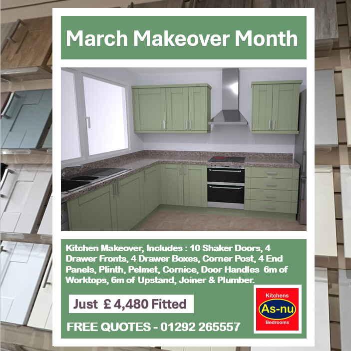 Mmm ... March Makeover Month. Complete Kitchen Makeover Just £ 4,480 Fitted. Call 01292 265557 for Quote. #March #March2025 #kitchenmakeover #kitchen