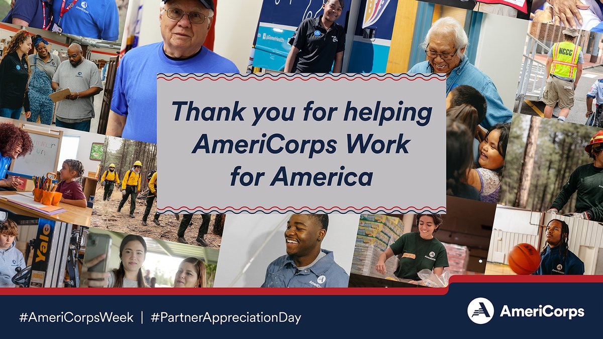 AmeriCorps (@americorps) on Twitter photo 🚨#AmeriCorpsWeek: #PartnerAppreciationDay🚨 March 11
Our partners help turn federal dollars into community solutions with local impact! Thank you to our champions who support <a href="/AmeriCorps/">AmeriCorps</a> members in continuing to be a force for positive change. #AmeriCorpsWorks 🚨#AmeriCorpsWeek: #PartnerAppreciationDay🚨 March 11
Our partners help turn federal dollars into community solutions with local impact! Thank you to our champions who support <a href="/AmeriCorps/">AmeriCorps</a> members in continuing to be a force for positive change. #AmeriCorpsWorks