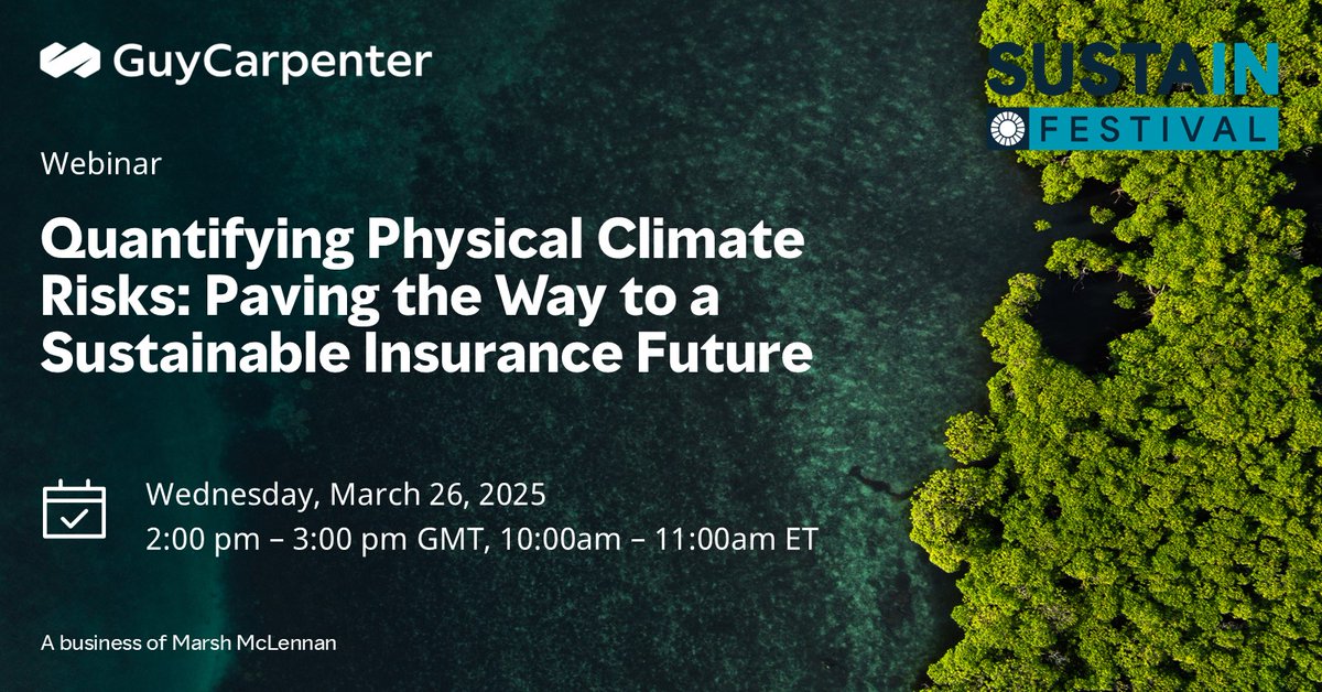Guy Carpenter has partnered with the Better Insurance Network to host a series of webinar events taking place on 26 and 27 March as part of the SUSTAIN Festival. Learn more and register here: bit.ly/3FiuwT7