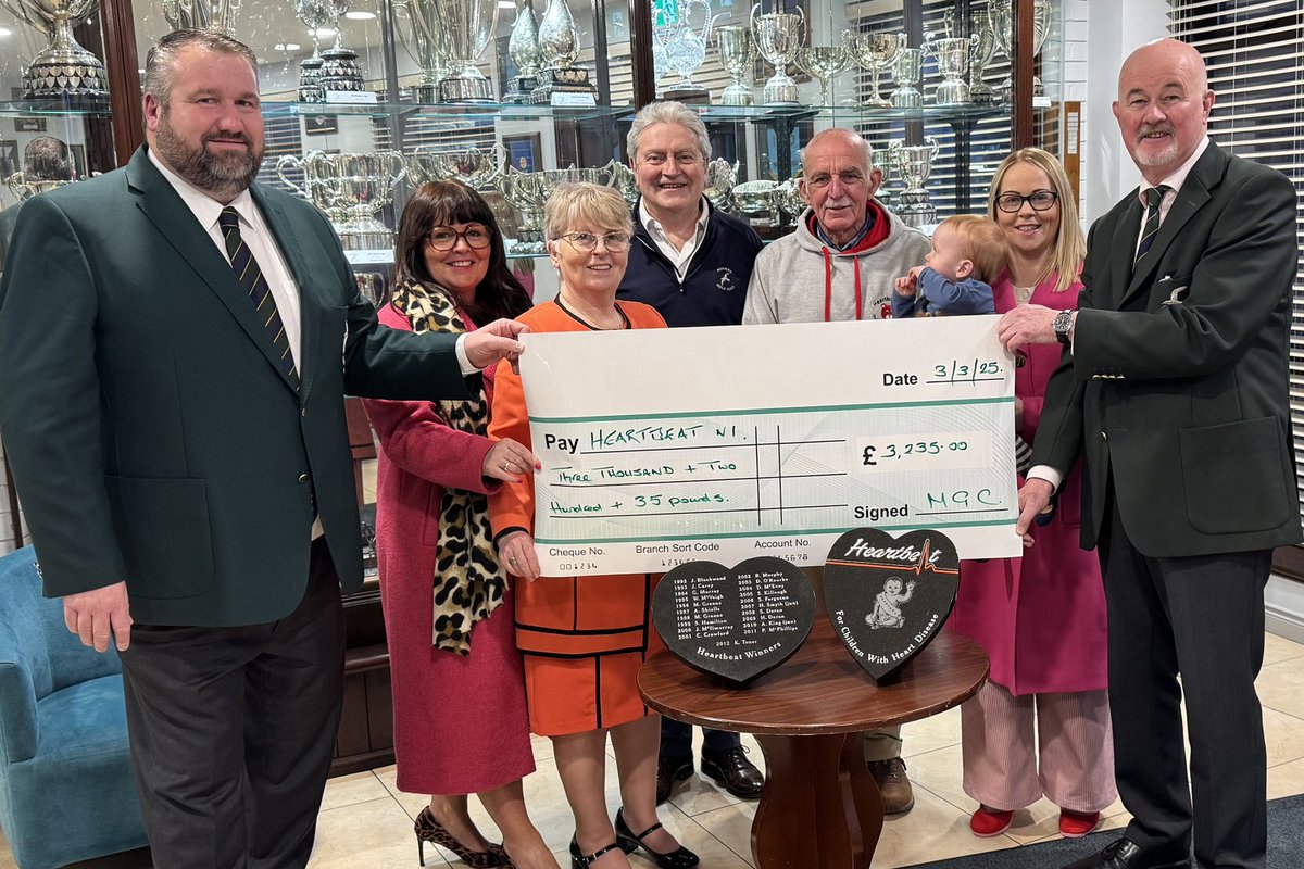 Mourne Golf Club (@mourne_gc) on Twitter photo Mourne Golf Club present cheque for ยฃ3,235 to Heartbeat NI, charity close to the late Tommy Fitzpatrick, past captain of <a href="/Mourne_GC/">Mourne Golf Club</a>.
(L-R) Paddy Curran, Marion McAleese, Patricia Fitzpatrick, Andy Beattie, Irwyn McKibbin (Heartbeat NI) Aidan with Fiona Valentine & Keith Toner. Mourne Golf Club present cheque for ยฃ3,235 to Heartbeat NI, charity close to the late Tommy Fitzpatrick, past captain of <a href="/Mourne_GC/">Mourne Golf Club</a>.
(L-R) Paddy Curran, Marion McAleese, Patricia Fitzpatrick, Andy Beattie, Irwyn McKibbin (Heartbeat NI) Aidan with Fiona Valentine & Keith Toner.