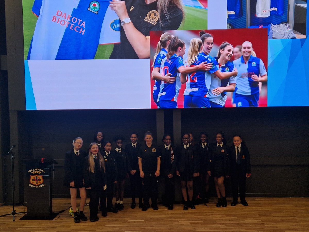 Blackburn Rovers striker and ex pupil Maria Edwards came in to school to speak to our Year 7 students. She gave a talk about her time after Our Lady's. It was a huge success. She put on a training session for the YR 7 girls and the girls football teams which was also brilliant.