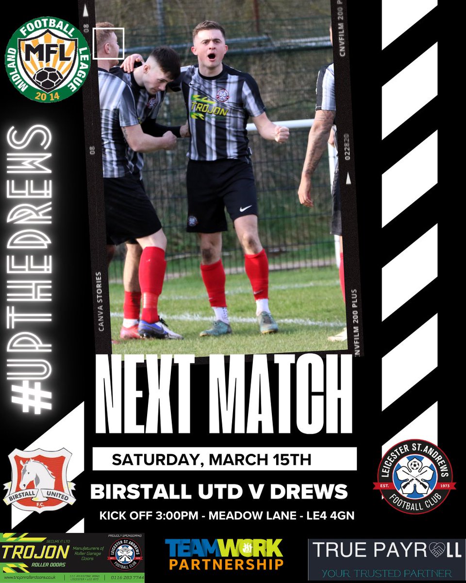 Standrewsbar's tweet image. Another big game and local derby this Saturday as we travel to @birstall_united 
#upthedrews⚽️🖤🤍  #6togo
