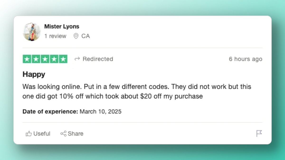 CoupertOfficial's tweet image. Thank you for another 5-star review!😻

We&apos;re so glad our coupon code successfully saved user $20 when others failed. The feedback is what drives us to be better every day.

#happy #TuesdayFeeling #savemoneytips