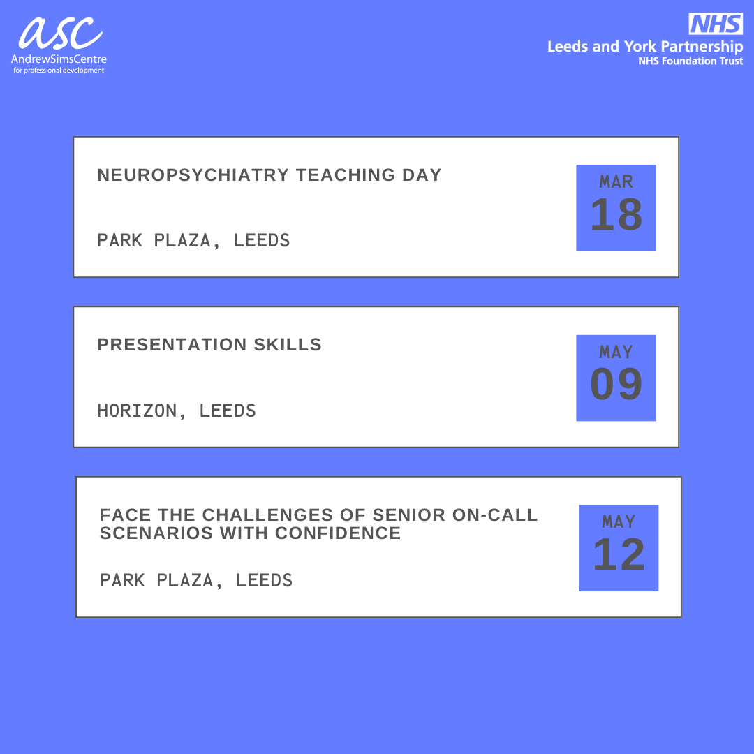 Andrew Sims Centre's Workshop courses cover a wide variety of topics and are ran by expert speakers.

Each course receives positive reviews regarding our speakers, and the services we provide. 

To book onto any of our courses, head to our website: andrewsimscentre.nhs.uk