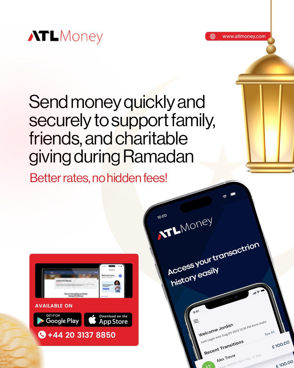 AtlmoneyT's tweet image. A Ramadan like no other is possible only with ATLMoney 🕌

#ramadan2025 #SeamlessTransfers #happy #SendNow #ATLMoney