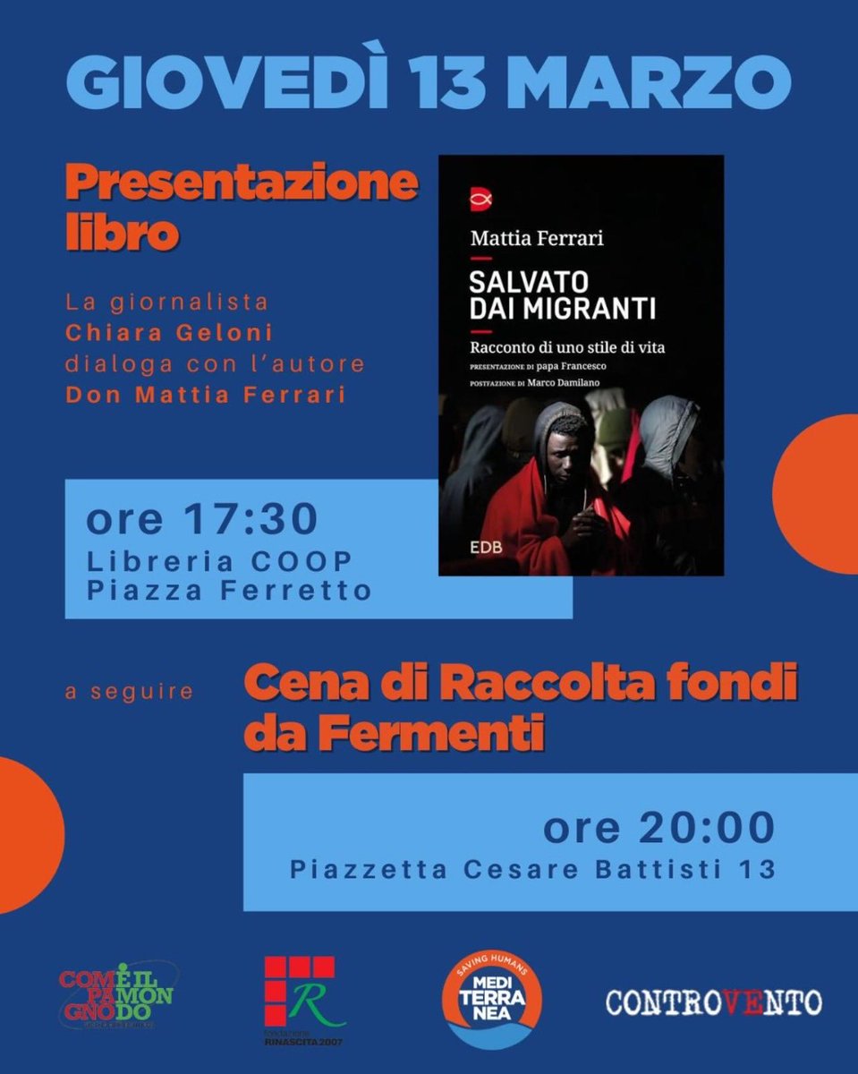 compagnoilmondovenezia (@compagnoilmondo) on Twitter photo #giovedi13marzo ore 17.30 #Mestre <a href="/librerieCoop/">Librerie.coop</a> con <a href="/lageloni/">chiara geloni</a> e <a href="/mattiaferrari93/">don Mattia Ferrari</a> <a href="/FR2007venezia/">FR2007Venezia</a> <a href="/RescueMed/">Mediterranea Saving Humans</a> <a href="/MediterraneaVe1/">Mediterranea Venezia</a> #giovedi13marzo ore 17.30 #Mestre <a href="/librerieCoop/">Librerie.coop</a> con <a href="/lageloni/">chiara geloni</a> e <a href="/mattiaferrari93/">don Mattia Ferrari</a> <a href="/FR2007venezia/">FR2007Venezia</a> <a href="/RescueMed/">Mediterranea Saving Humans</a> <a href="/MediterraneaVe1/">Mediterranea Venezia</a>