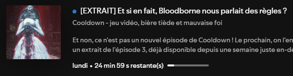 Valentin Cebo (@noddus_) on Twitter photo Si vous voulez (ré)écouter la super chronique de <a href="/ClemenceDuneau/">Clémence Duneau</a> dans le dernier Cooldown, l'extrait est désormais en ligne !
Elle nous parle des liens entre Bloodborne et les règles, et du traitement général des menstruations dans le jeu vidéo.
👇👇👇
open.spotify.com/episode/3MEfKU… Si vous voulez (ré)écouter la super chronique de <a href="/ClemenceDuneau/">Clémence Duneau</a> dans le dernier Cooldown, l'extrait est désormais en ligne !
Elle nous parle des liens entre Bloodborne et les règles, et du traitement général des menstruations dans le jeu vidéo.
👇👇👇
open.spotify.com/episode/3MEfKU…