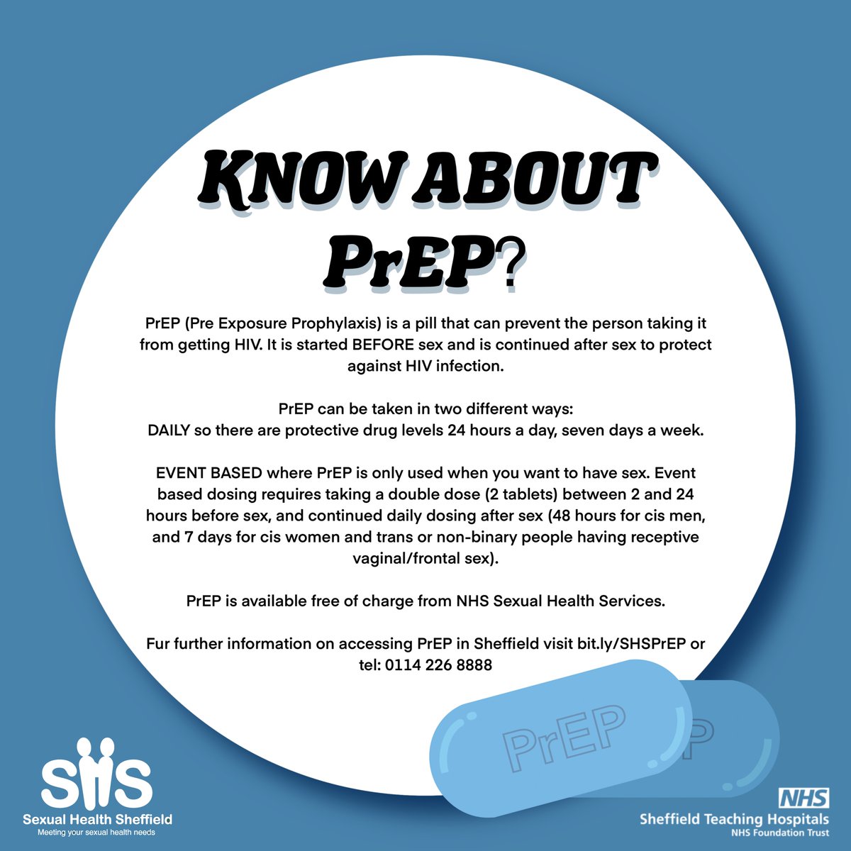 SexualHealthSheff (@shsheffield) on Twitter photo Know about PrEP?
An updated guide on PrEP for 2025 is now available on our website or from <a href="/HIViBase/">HIV i-Base</a> at i-base.info/guides/prep
For more information on accessing PrEP in Sheffield visit bit.ly/SHSPrEP or tel 0114 226 8888 Know about PrEP?
An updated guide on PrEP for 2025 is now available on our website or from <a href="/HIViBase/">HIV i-Base</a> at i-base.info/guides/prep
For more information on accessing PrEP in Sheffield visit bit.ly/SHSPrEP or tel 0114 226 8888