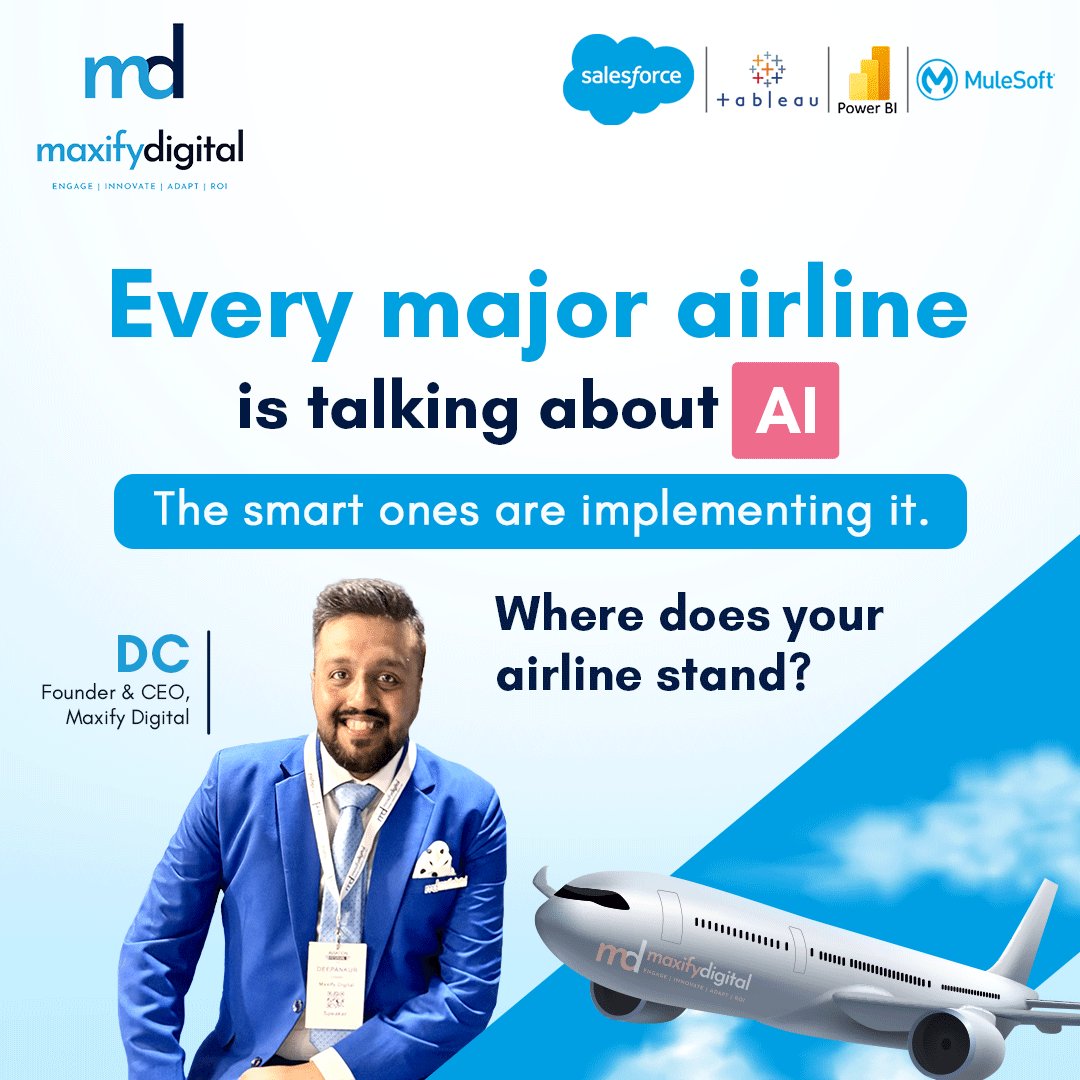 ✈️ AI is revolutionizing aviation. The smartest airlines are already on board. Are you?

🚀 Book a strategy call with our CEO &amp; stay ahead!
📅 calendly.com/iamdc/meetme?m…

#AviationTech #AIinAviation #MaxifyDigital #Airlines #Airports #Salesforce