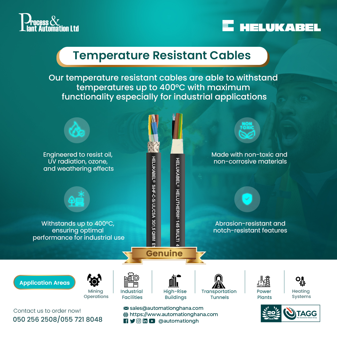 automationgh's tweet image. Helukabel Temperature Resistant Cables endure up to 400°C, built for extreme industrial conditions!
✅ Oil, UV &amp;amp; weather-resistant
✅ Non-toxic &amp;amp; abrasion-resistant
✅ Ideal for mining, power plants &amp;amp; more
Stay powered-Order now!
#Helukabel #IndustrialCables  #SmartEngineering