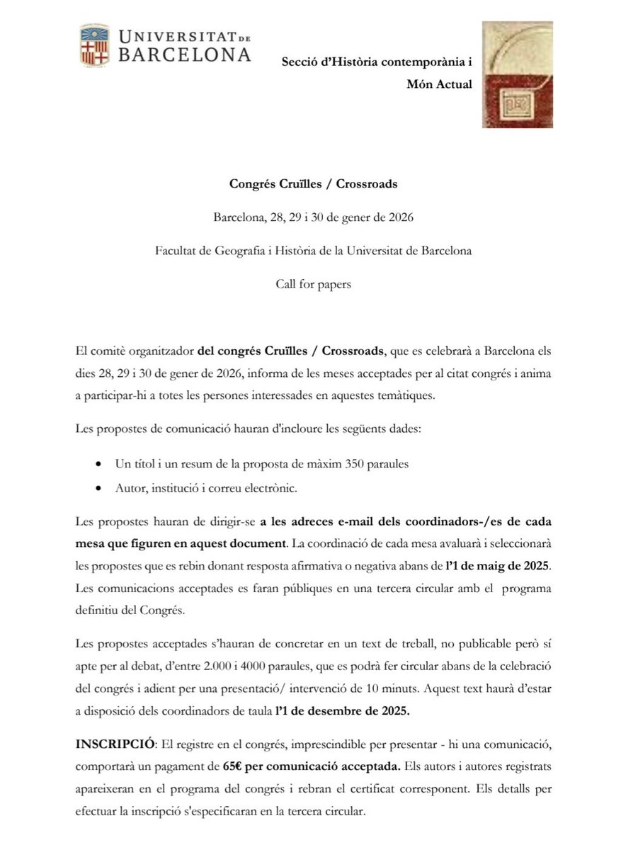 El passat més recent (@passatmesrecent) on Twitter photo 📣#CfP Sessió oberta a comunicacions "Materialitats, objectes i vides quotidianes: una finestra al passat més recent" <a href="/QBru/">Queralt Solé</a> @lailaia2 al congrés Cruïlles/Crossroads @contemporaniaub 📣#CfP Sessió oberta a comunicacions "Materialitats, objectes i vides quotidianes: una finestra al passat més recent" <a href="/QBru/">Queralt Solé</a> @lailaia2 al congrés Cruïlles/Crossroads @contemporaniaub