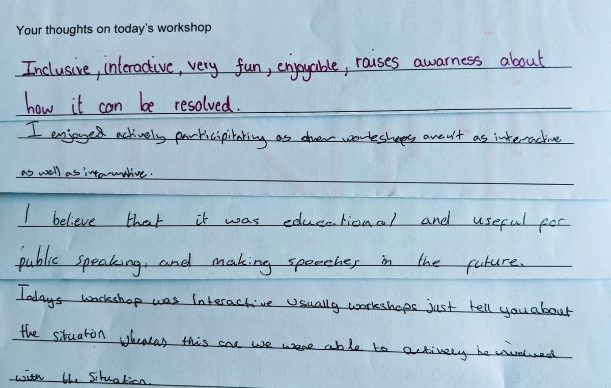 “Today’s workshop was interactive, usually workshops just  tell you about the situation whereas this one we were able to actively be involved” - great feedback from the students on our work in Somerset on active bystanding #notjustaboringassembly