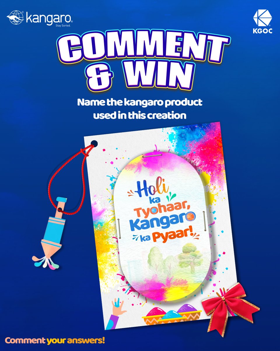 Ready to add some rang to your life?  
We've used our trusty Kangaro tools to create this vibrant Holi greeting card! 

Tell us in the comments for a chance to win some awesome goodies!
#giveawayalert #Holi #Kangaro #Staysorted #KGOC #Colors #contest