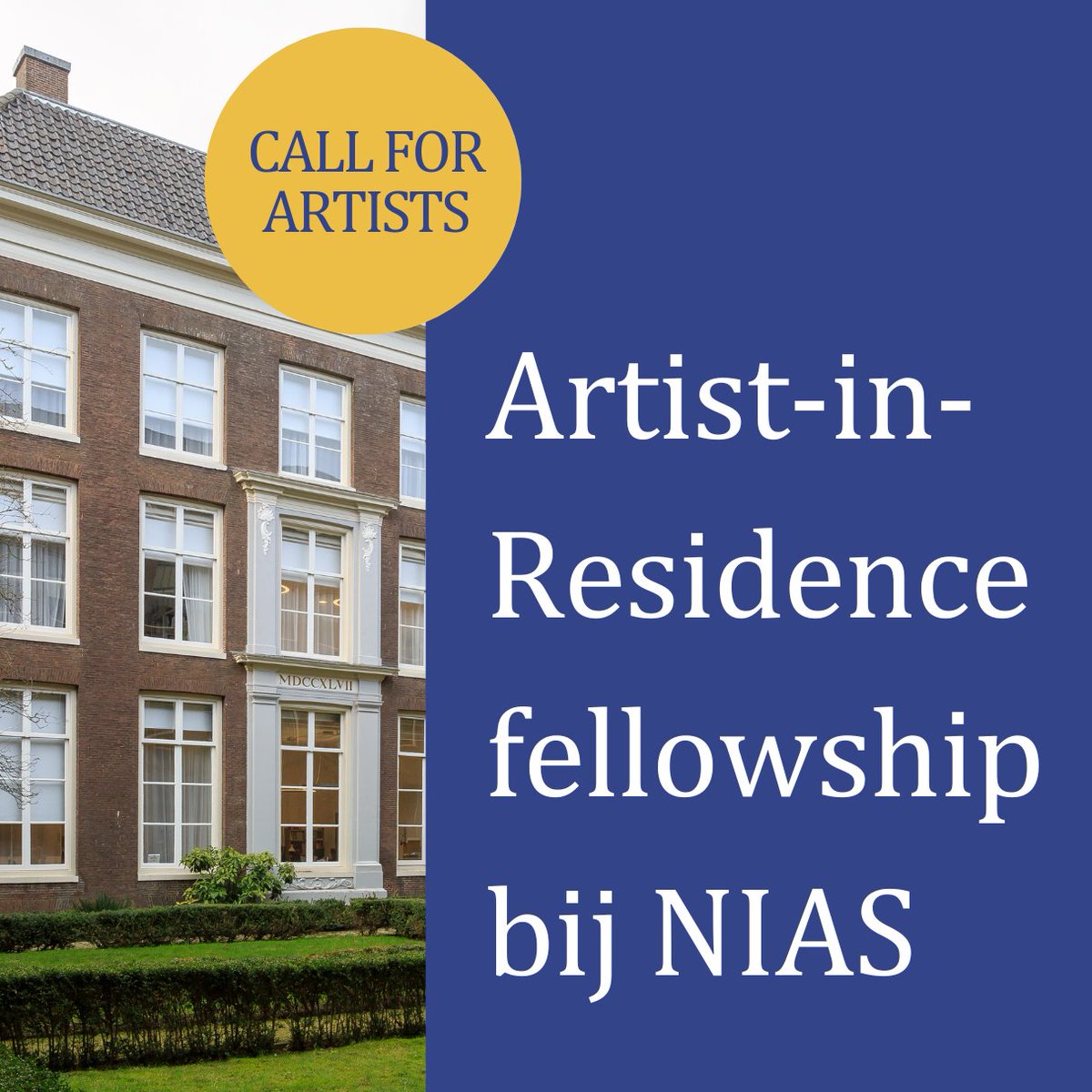 Heb je als #kunstenaar behoefte aan een periode van diepgravend #onderzoek voor een eigen #project? Een plek waar je jouw ideeën kunt uitwisselen met academici uit diverse disciplines? Meld je aan voor het Artist-in-Residence #fellowship bij NIAS. Kijk op: bit.ly/artist-in-resi…