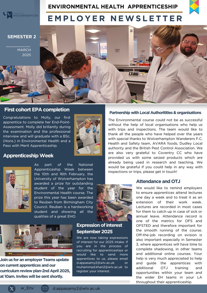 UoWEnvHealth (@w_env) on Twitter photo A reminder that expression of interest for our September 2025 cohort is still open, please share.... also a brief overview of what has been happening at wlv <a href="/The_CIEH/">Chartered Institute of Environmental Health</a> <a href="/WLV_apphub/">Apprenticeship Hub</a> <a href="/wlv_uni/">University of Wolverhampton</a> #apprenticeship A reminder that expression of interest for our September 2025 cohort is still open, please share.... also a brief overview of what has been happening at wlv <a href="/The_CIEH/">Chartered Institute of Environmental Health</a> <a href="/WLV_apphub/">Apprenticeship Hub</a> <a href="/wlv_uni/">University of Wolverhampton</a> #apprenticeship