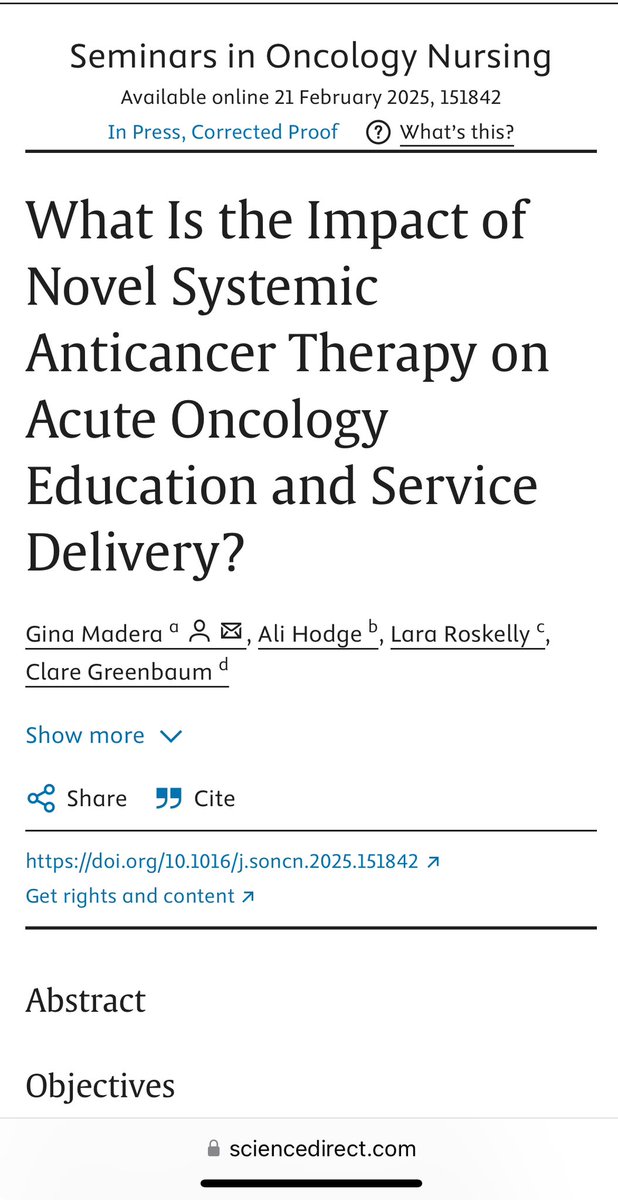 What Is the Impact of Novel Systemic Anticancer Therapy on Acute Oncol... sciencedirect.com/science/articl…
Was a pleasure to work on this manuscript with Gina Madeira, Ali Hodge and Clare Greenbaum. <a href="/UKONSmember/">UKONS</a>