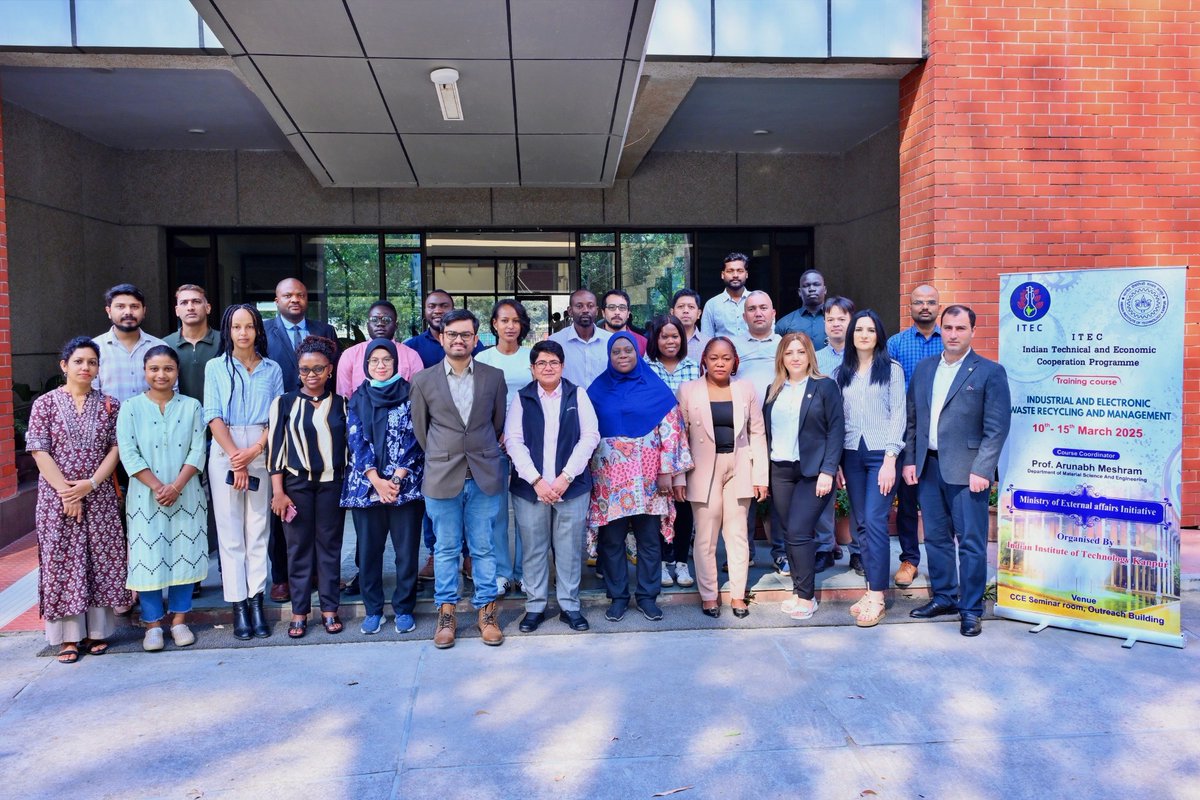 The Indian Institute of Technology Kanpur hosted a course on Industrial and Electronics Waste Recycling and Management from 10th-15th  March 2025 as part of the Indian Technical and Economic Cooperation (ITEC) initiative by the Ministry of External Affairs, India. [1/n]