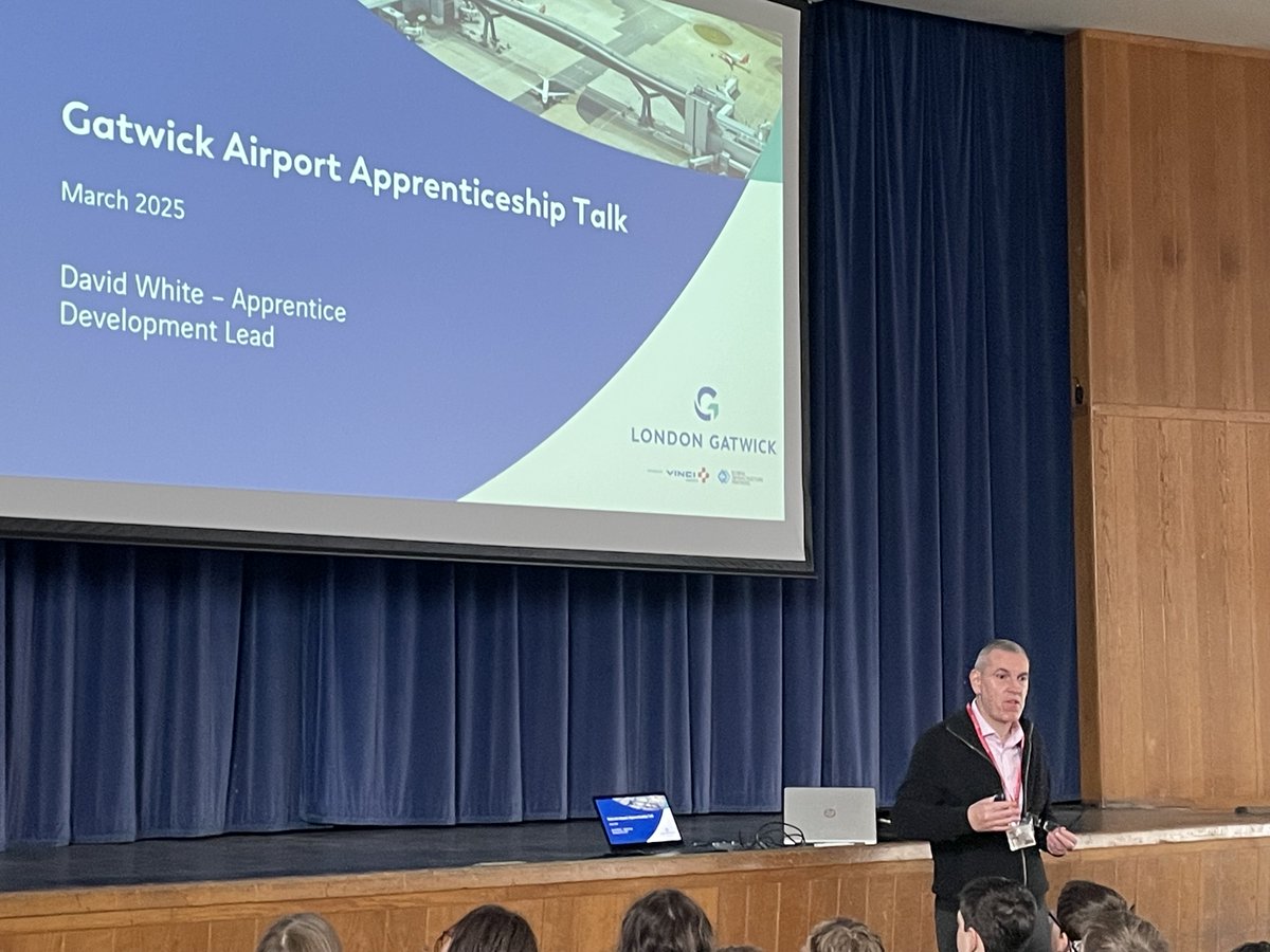 Delighted to welcome Dave from @GatwickAirport Engineering to launch Bridge Building with Yr 7 students yesterday.  Starting with a presentation in assembly on apprenticeships within the airport and types of bridges and uses.  Great engagement in the Q&amp;A #Engineering #TBHACareers