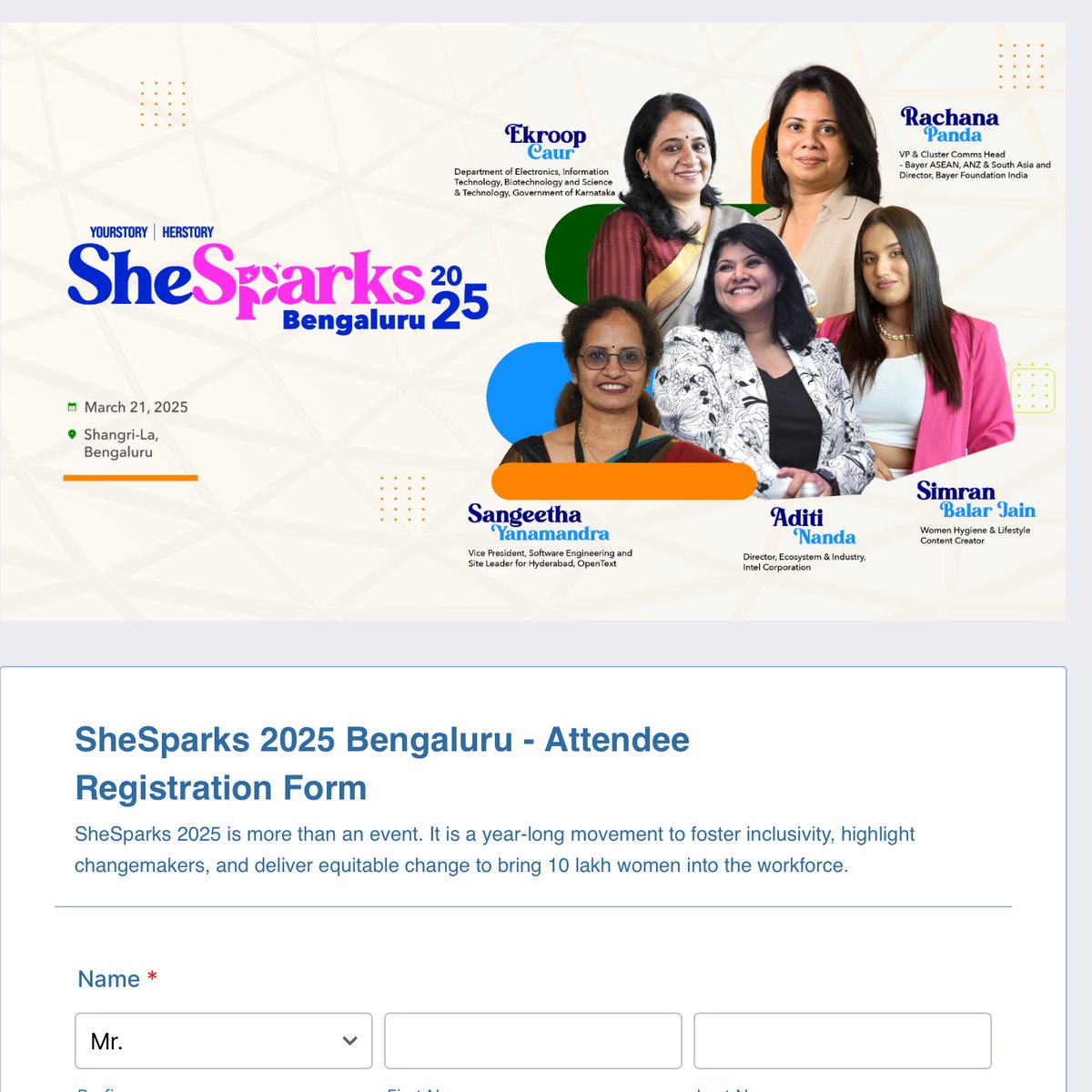 Small but silly that <a href="/YourStoryCo/">YourStory</a> s women's events registration's default salutation is Mr :) Every place we (women) seem to have been 2nd in order and thats unfortunately accepted as a norm but it is amusing when an event that claims to be for women does it <a href="/SharmaShradha/">Shradha Sharma</a>
