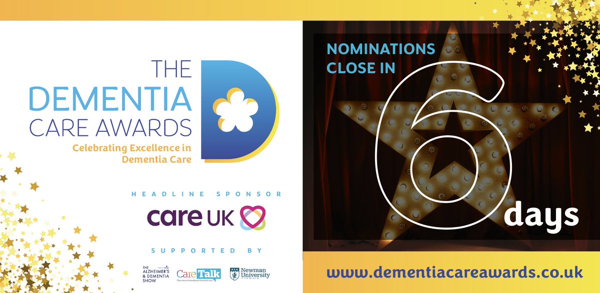 Only 6 days left to nominate for the Dementia Care Awards! ⏳

Celebrate those who have gone above and beyond in providing exceptional care for people living with dementia.

Nominate today: bit.ly/3RDsRvk
