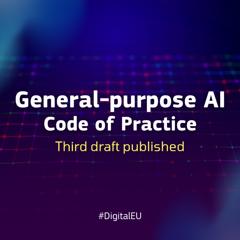 DigitalEU's tweet photo. The third draft General-Purpose AI Code of Practice is out - the last time for stakeholder feedback.

Written by independent experts, it covers safety and security measures in light of systemic risk, next to detailing the AI Act’s transparency and copyright rules.

Learn more ↓