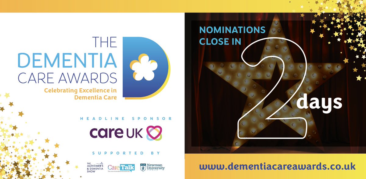 ⏳ Only 2 DAYS left to submit your nominations for the Dementia Care Awards! 

Take this opportunity to celebrate the exceptional individuals and teams dedicated to providing compassionate, person-centred care for those living with dementia.

Nominate today: