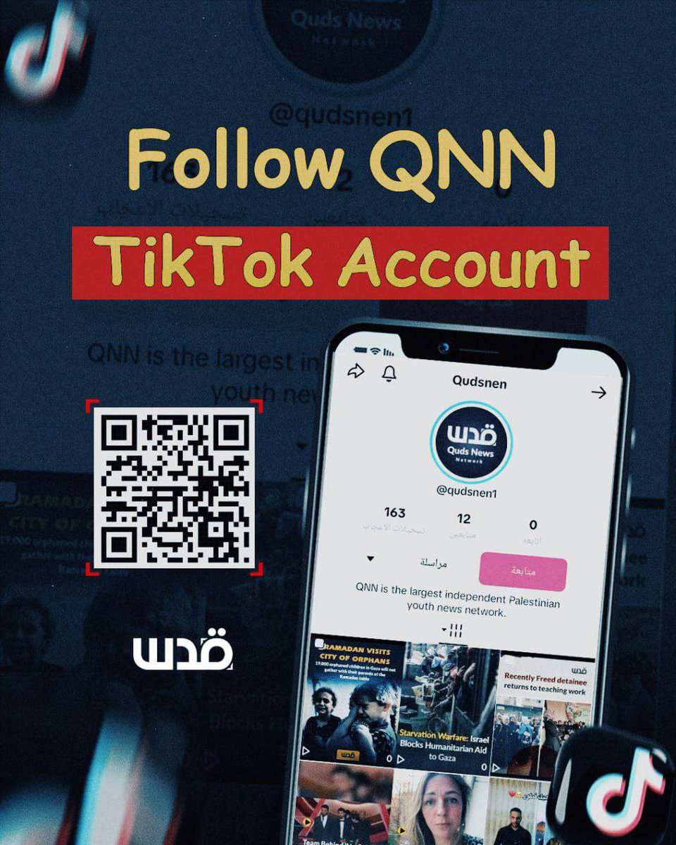 QudsNen's tweet image. Follow QNN backup account on TikTok for real-time updates and support the Palestinian cause. 👇
tiktok.com/@qudsnen1?_t=Z…