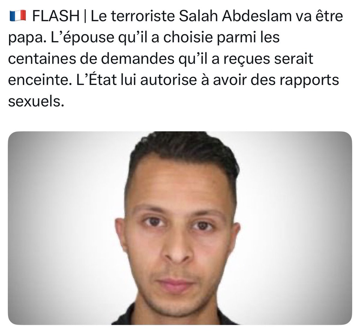 LBleuBlancRouge's tweet photo. La France, ce pays qui permet à une ordure de terroriste islamiste qui a brisé et anéanti des centaines de familles, de pouvoir lui en fonder une. 

J’ai la nausée. 🤮 https://t.co/BGgHXtChix