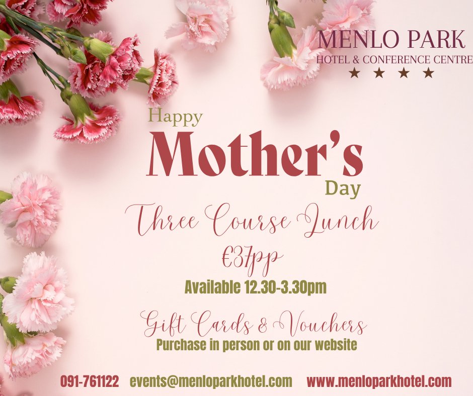 Treat your mum to a delicious three course lunch at The Menlo Park Hotel 🌺
Contact us at 091 761122 or events@menloparkhotel.com to book