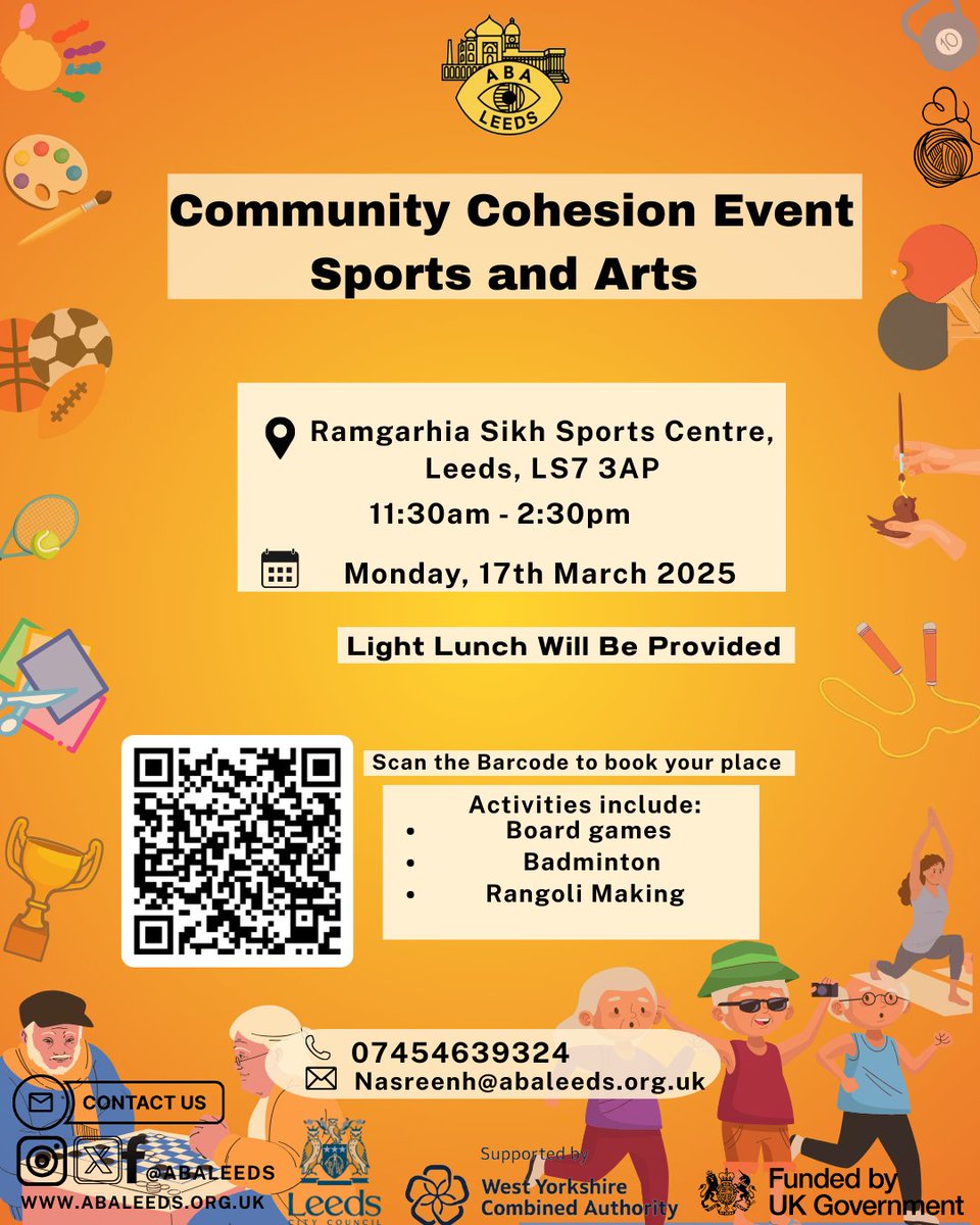 ABA Leeds (@abaleeds) on Twitter photo Just 6 days to go! ๐ Join us on March 17th for our Community Cohesion Project โ a day filled with arts, sports, and culture! ๐๐๐ธ
๐
 Save the date, scan the barcode & secure your spot now! ๐๏ธโจ Letโs celebrate diversity together!
#CommunityCohesion #CelebrateTogether Just 6 days to go! ๐ Join us on March 17th for our Community Cohesion Project โ a day filled with arts, sports, and culture! ๐๐๐ธ
๐
 Save the date, scan the barcode & secure your spot now! ๐๏ธโจ Letโs celebrate diversity together!
#CommunityCohesion #CelebrateTogether