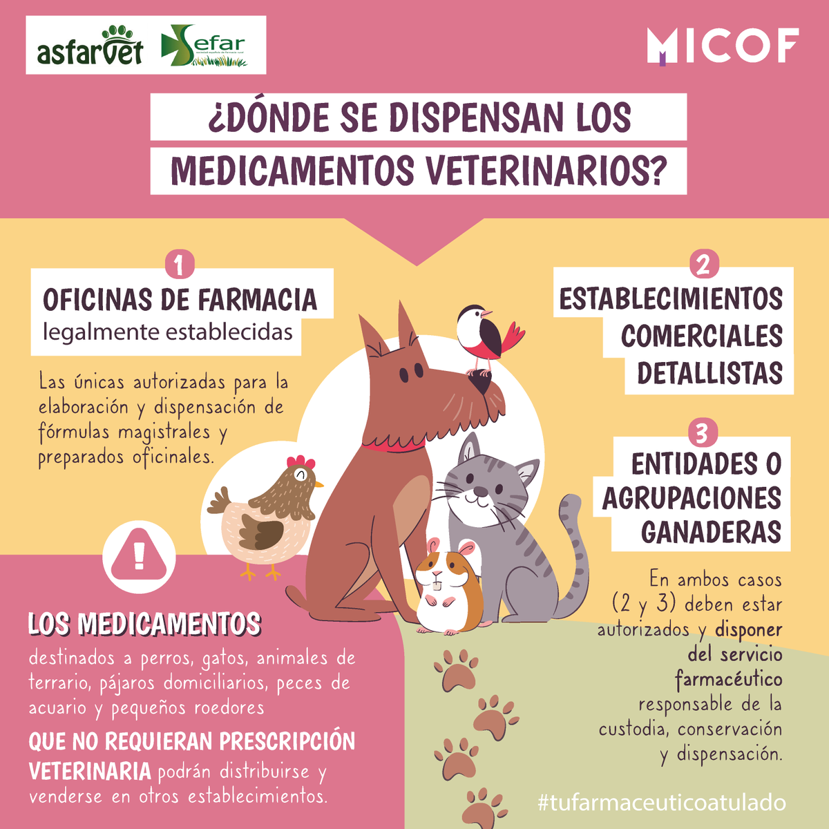 🐕🐈 ¿Qué sucede con las mascotas? ¿Dónde se dispensan sus medicamentos?

👉 Te recordamos que la farmacia es el único espacio seguro y legal de dispensación de medicamentos de uso veterinario. 💊

🥼💚Ante cualquier duda tienes a #tufarmaceuticoatulado.