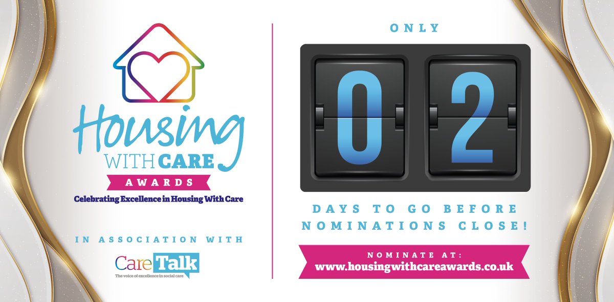 🚨 LAST CHANCE! 2 days left to submit your nominations!

 Don’t miss the opportunity to recognise housing with care excellence 🏆💙

📢 Submit now: bit.ly/3tRgX7O

#HousingWithCare