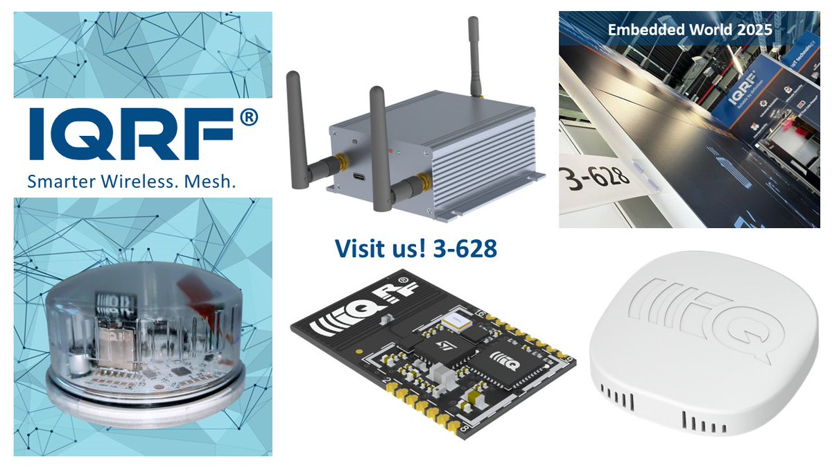 We invite you to a professional consultation on your IoT plans. IQRF, a reliable wireless mesh technology, can be implemented in products and solutions in several ways.
✅ transceivers
✅ IQRF standard
✅ ready-made products 
#EW25: hall 3, 3-628 🙋
#iot #wireless #mesh #iqrf
