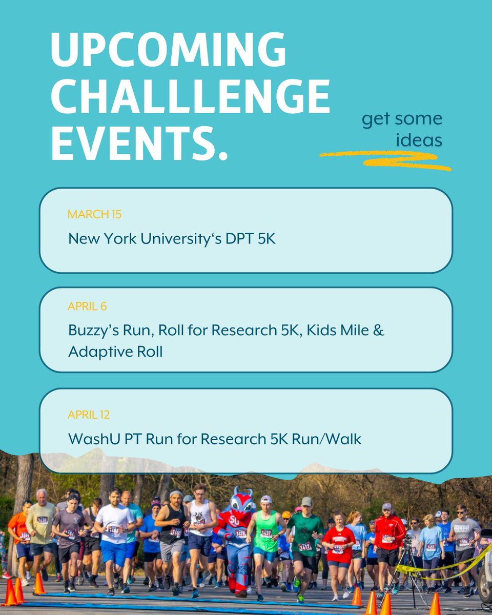 VCU-Marquette Challenge (@challenge4pt) on Twitter photo Three programs are starting the Challenge off strong by hosting a 5K! It might be something for your program to consider hosting. @suptdpt <a href="/washumedpt/">WashU Medicine Physical Therapy</a>
Check out more about these events here: foundation4pt.org/upcoming-event… Three programs are starting the Challenge off strong by hosting a 5K! It might be something for your program to consider hosting. @suptdpt <a href="/washumedpt/">WashU Medicine Physical Therapy</a>
Check out more about these events here: foundation4pt.org/upcoming-event…