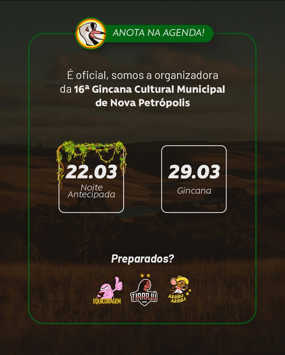Dias atrás a <a href="/GOrganizadora/">Guarani Organizadora</a> confirmou as datas da 16ª Gincana Cultural Municipal de Nova Petrópolis.