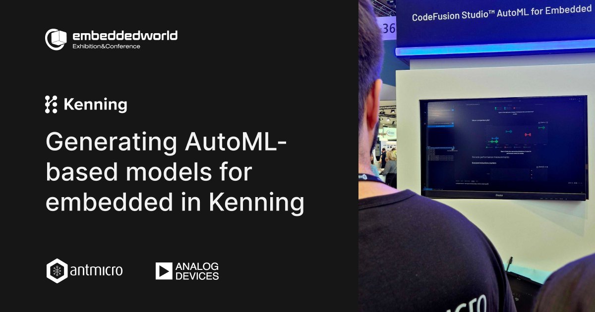 Antmicro (@antmicro) on Twitter photo Swing by <a href="/ADI_News/">Analog Devices, Inc.</a> 4A-360 for a demo of the open source AutoML for Embedded module in our Kenning AI library: generate anomaly detection models for time-series sensory data, get model summaries, deploy! AI execution is handled with Kenning Zephyr Runtime antmicro.com/blog/2025/03/a… Swing by <a href="/ADI_News/">Analog Devices, Inc.</a> 4A-360 for a demo of the open source AutoML for Embedded module in our Kenning AI library: generate anomaly detection models for time-series sensory data, get model summaries, deploy! AI execution is handled with Kenning Zephyr Runtime antmicro.com/blog/2025/03/a…