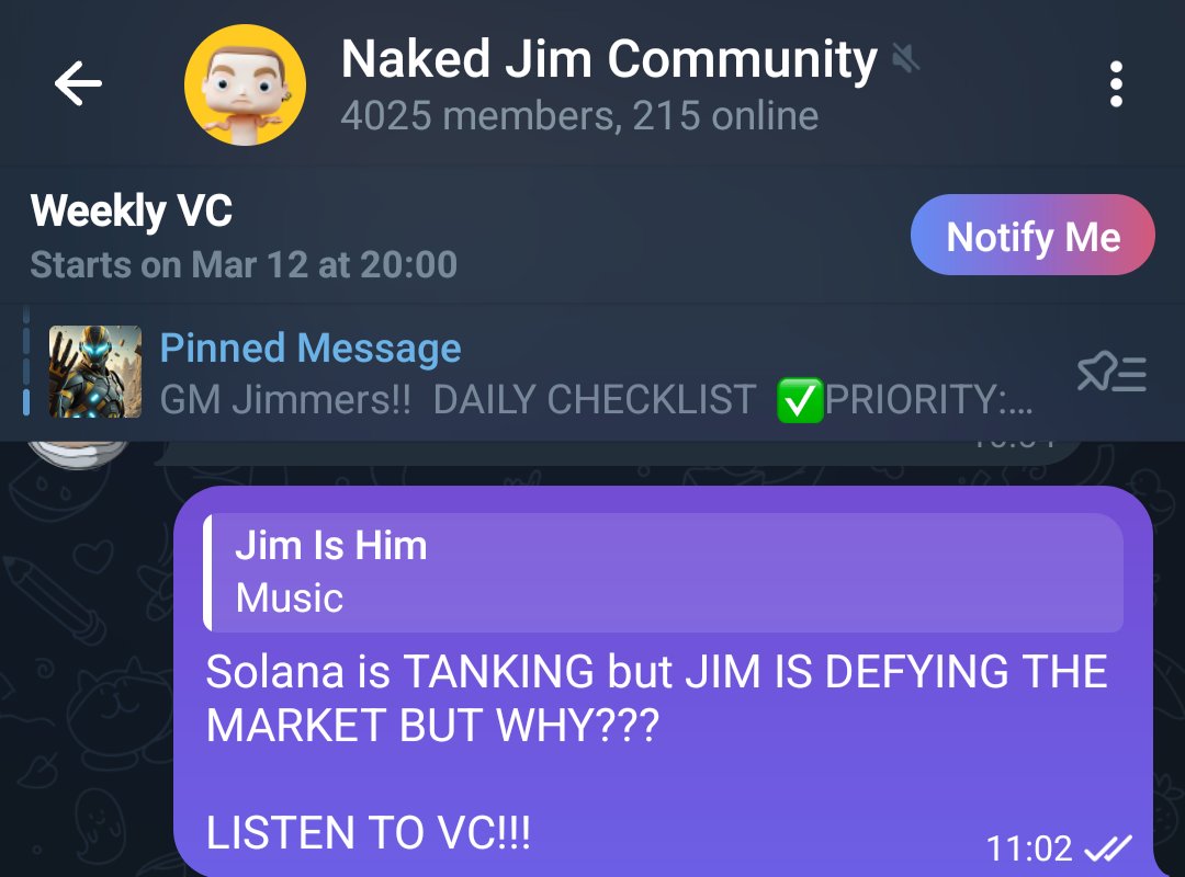 I don't care what you think about <a href="/IamNakedJim/">Naked Jim</a> just go join the telegram and listen to the VC 👀

$1bn Primed...