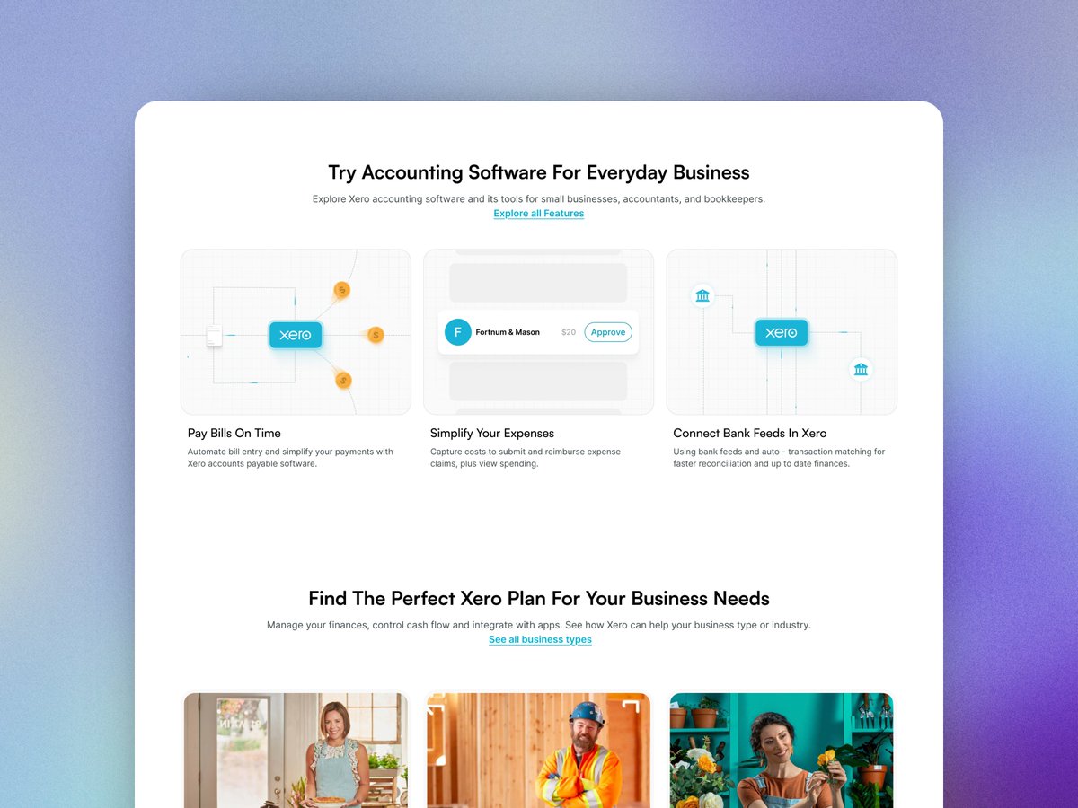 Sagar_BLUPRNT's tweet image. Highlighting the key uses of @Xero  in the revamped landing page! 🚀 
Simplified, structured, and designed for a seamless user experience. 

Let me know your thoughts! 💡

.
.
#UIDesign #designs #saasimplementation